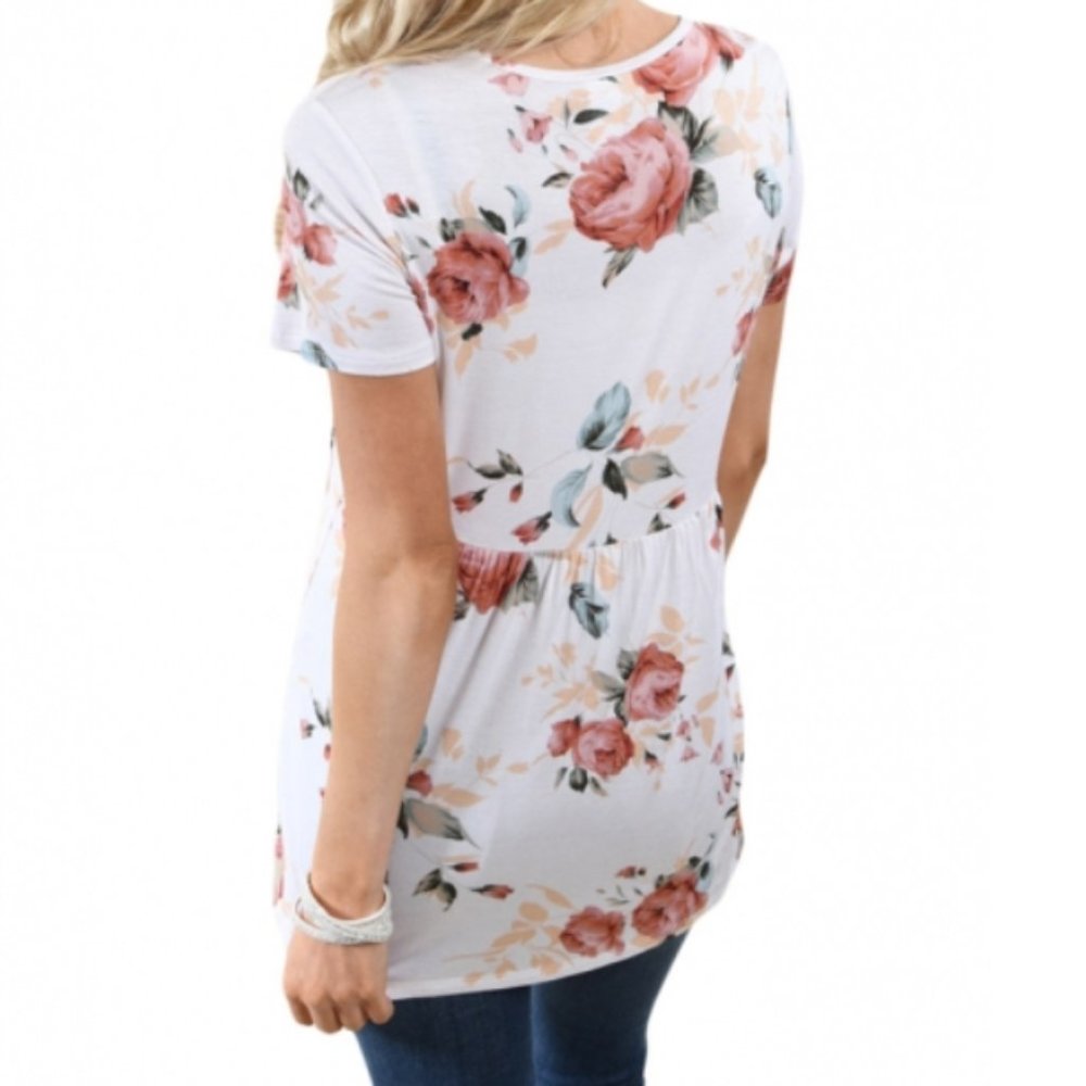 White Floral LaceUp V Neck Tunic - Picture 5 of 12